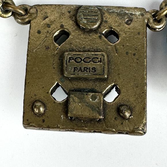 Vintage Poggi Paris Necklace 🛸 signed statement crystal blue green - Picture 7 of 7